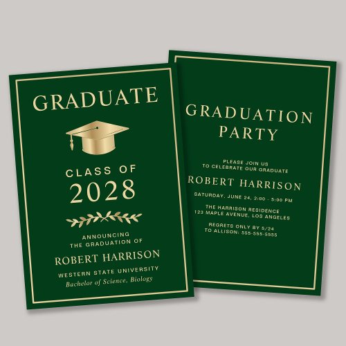 Elegant Green Gold College Graduation Party Invitation