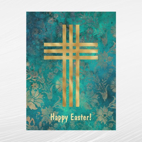 Elegant Green Gold Cross Easter Holiday Postcard