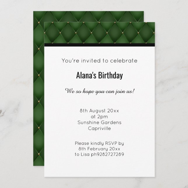 ELEGANT GREEN GOLD DIAMOND DESIGN INVITATION (Front/Back)