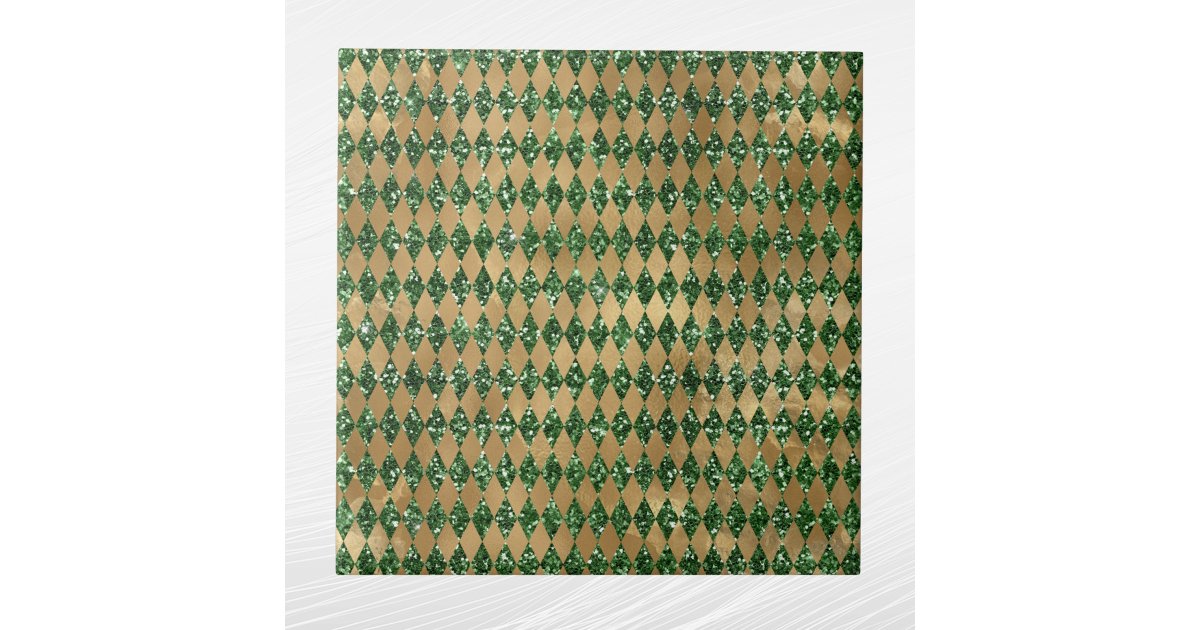 Elegant Green Gold Diamond Pattern Ceramic Tile | Zazzle