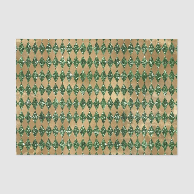 Elegant Green Gold Diamond Pattern Tissue Paper (Front)