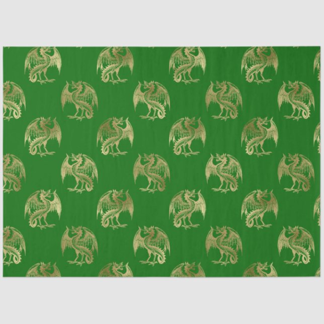 Elegant Green Gold Dragon Tissue Paper (Front)