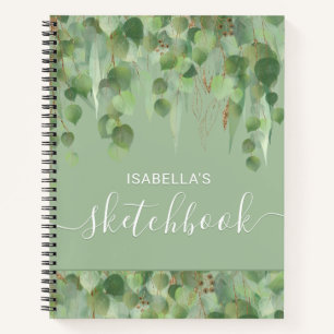 Elegant Green Gold Eucalyptus Name Sketchbook Notebook