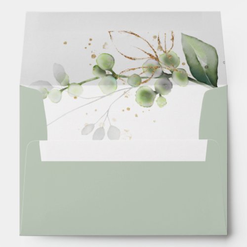 Elegant Green Gold Eucalyptus Wedding Envelope