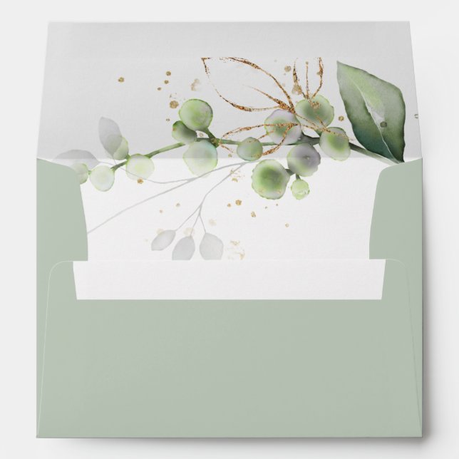 Elegant Green Gold Eucalyptus Wedding Envelope (Back (Bottom))