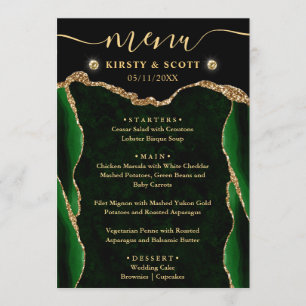 Elegant Green & Gold Faux Glitter Agate Wedding Menu
