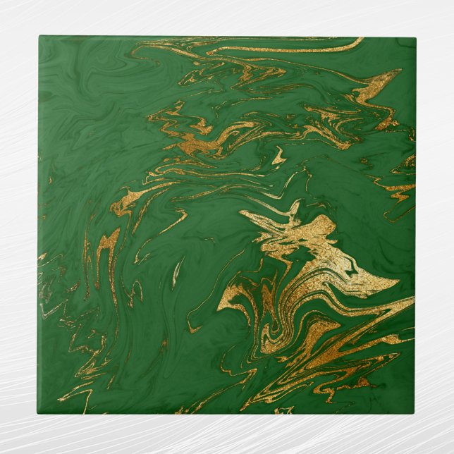 Elegant Green Gold Faux Marble Christmas Ceramic Tile (Creator Uploaded)