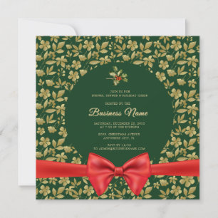 Elegant Green Gold Floral Christmas Business Party Invitation