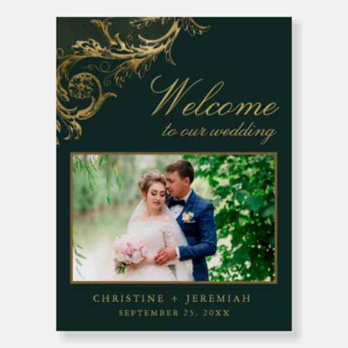 Elegant Green Gold Floral Damask Wedding  Foam Board