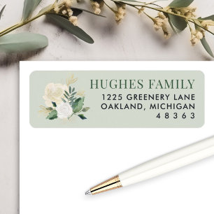 Elegant Green Gold Floral Greenery Address Label