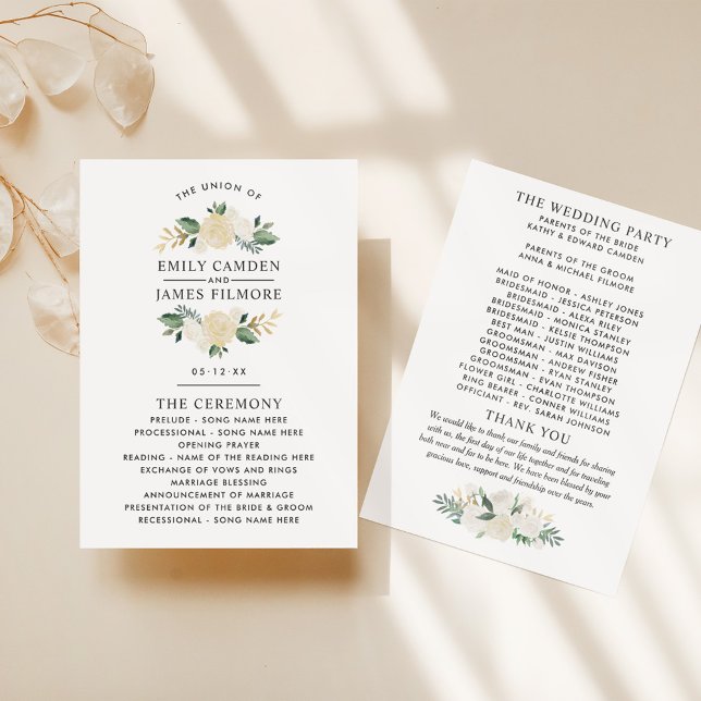 Elegant Green Gold Floral Greenery Wedding Program (Creator Uploaded)
