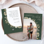 Elegant Green Gold Floral Happy Hanukkah  Holiday Card<br><div class="desc">This design features a floral arch design with a delicate white floral glitter gold frame that outlines a single vertical photo. To make advance changes,  select Personalize -> Edit using Design tool option to further edit/add text boxes,  color and font.</div>
