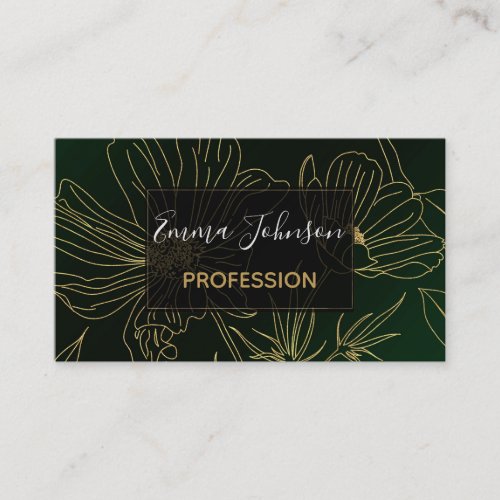 Elegant Green Gold Flowers Botanical Business Card