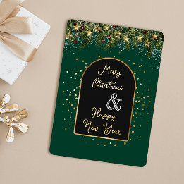 Elegant Green Gold Foil Christmas New Year Foil Holiday Card