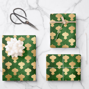 Elegant green gold foil Christmas ornament pattern Wrapping Paper Sheets