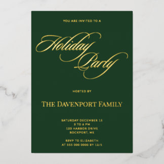 Elegant Green Gold Foil Holiday Party Invitation