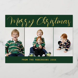 Elegant Green Gold Foil Merry Christmas Card