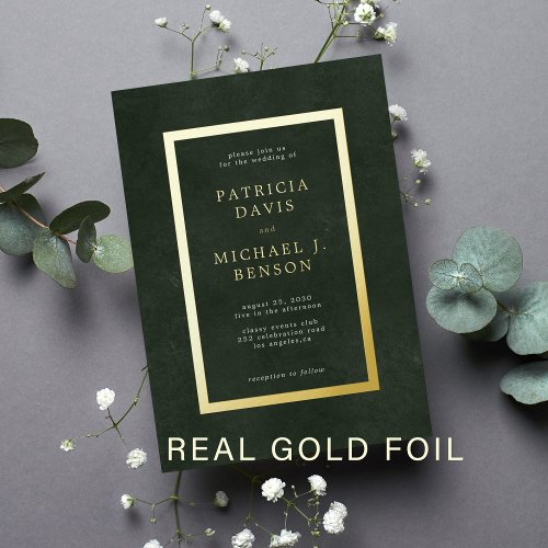 Elegant green gold foil typography wedding foil invitation