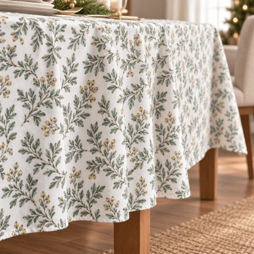 Elegant Green Gold Foliage Christmas Tablecloth