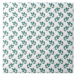Elegant Green & Gold Foliage paint White Design Ceramic Tile