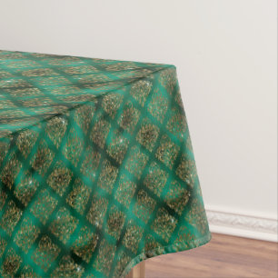 Elegant Green Gold Geometric Pattern Christmas Tablecloth
