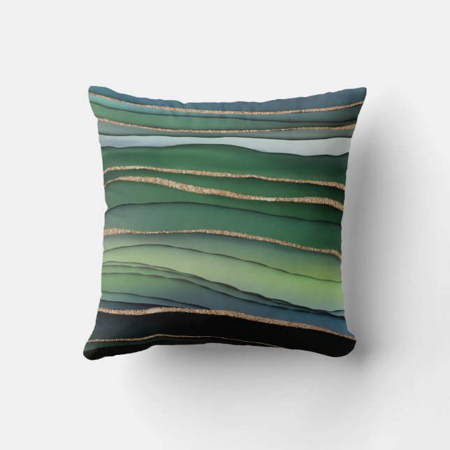 Elegant Green Gold Glitter Gradient Abstract   Throw Pillow (Back)