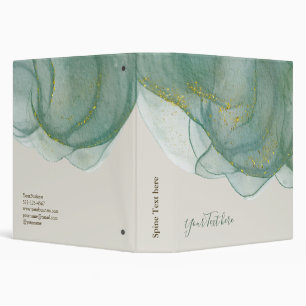 Elegant Green Gold Glitter Watercolor 3 Ring Binder