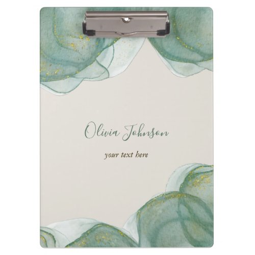 Elegant Green Gold Glitter Watercolor Clipboard