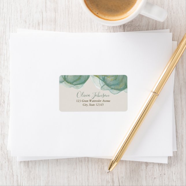 Elegant Green Gold Glitter Watercolor  Label (Insitu)