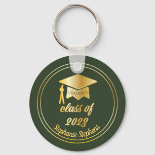 Elegant Green Gold Graduate Cap Graduation Keych Keychain