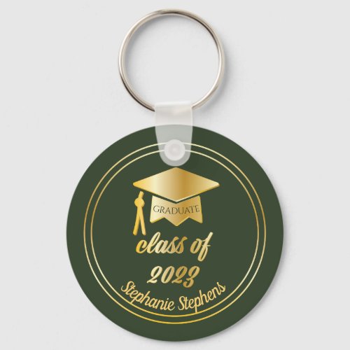 Elegant Green  Gold Graduate Cap Graduation Keych Keychain
