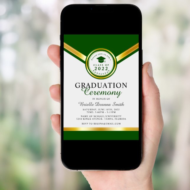 Elegant Green Gold Graduation Ceremony Invitation (Front Digital)