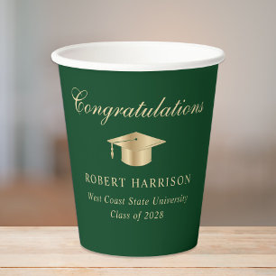 Elegant Green Gold Graduation Party Paper Cups