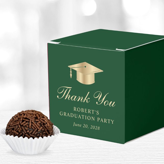 Elegant Green Gold Graduation Party Thank You Favor Boxes (Creator Uploaded)