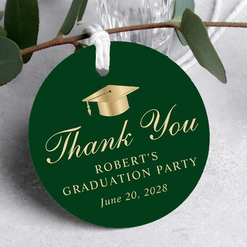 Elegant Green Gold Graduation Party Thank You Favor Tags