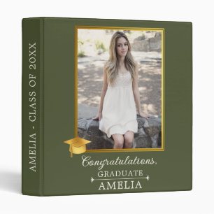 Elegant Green Gold Graduation Photo Keepsake 3 Ring Binder