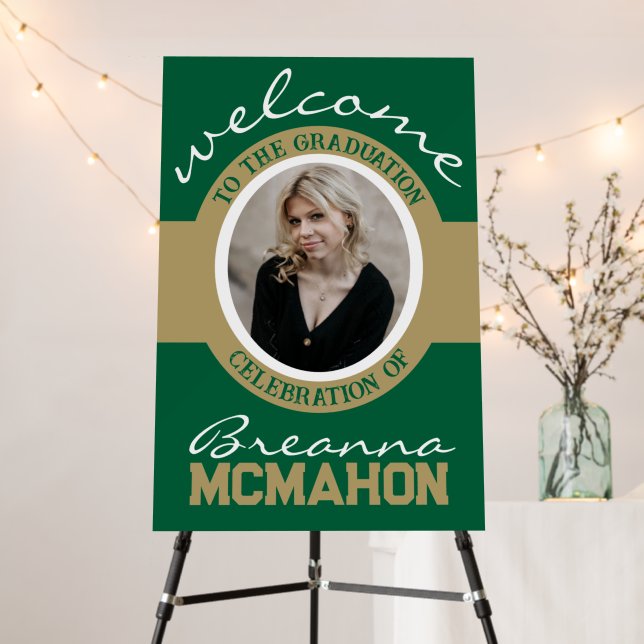 Elegant Green & Gold Graduation Photo Welcome Foam Board (In Situ (Stand))