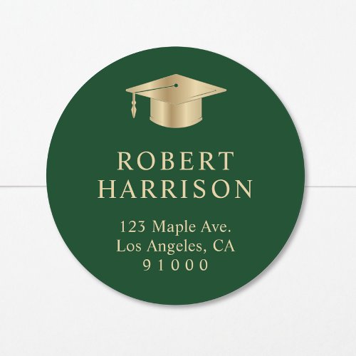 Elegant Green Gold Graduation Return Address Classic Round Sticker