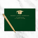 Elegant Green Gold Graduation Return Address Envelope<br><div class="desc">Elegant green graduation return address envelope with a gold grad cap and the graduate's name and address in light gold modern serif typography on the back flap.</div>