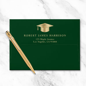 Elegant Green Gold Graduation Return Address Envelope