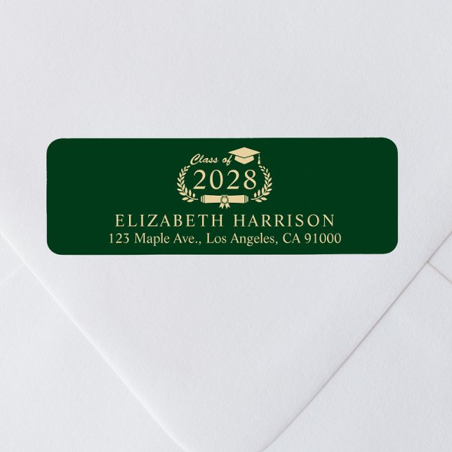 Elegant Green Gold Graduation Return Address Label (Creator Uploaded)