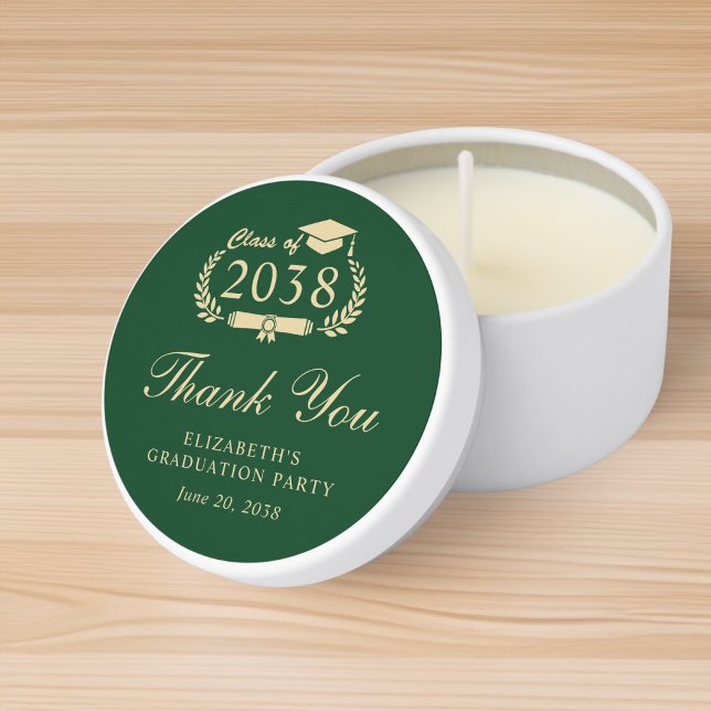 Elegant Green Gold Graduation Thank You Mini Candle Favors (Creator Uploaded)
