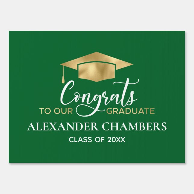 Elegant Green Gold Graduation Yard Sign (Front)
