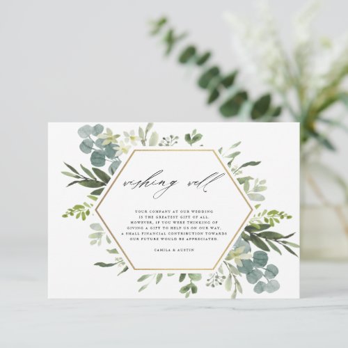 Elegant Green Gold Hexagon Wedding Wishing Well  Enclosure Card