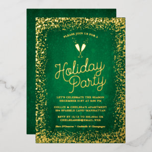 Elegant Green & Gold Holiday Party Foil Invitation
