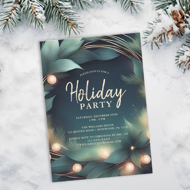 Elegant Green & Gold Holiday Party Invitation (Creator Uploaded)