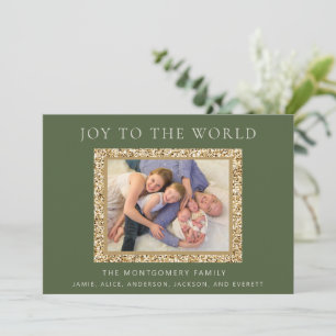 Elegant Green Gold Joy Christmas Holiday Photo