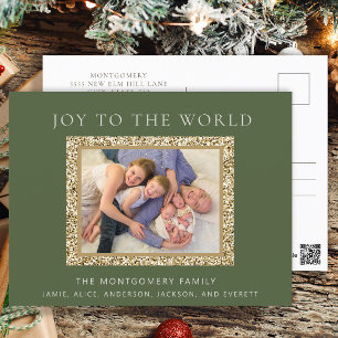 Elegant Green Gold Joy Christmas Holiday Photo