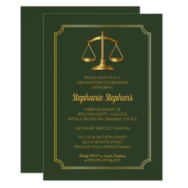 Elegant Green | Gold Law Attorney Graduation Party Invitation Elegant Green | Gold Law Attorney Graduation Party Invitation