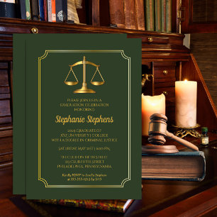 Elegant Green Gold Law Attorney Graduation Party Invitation